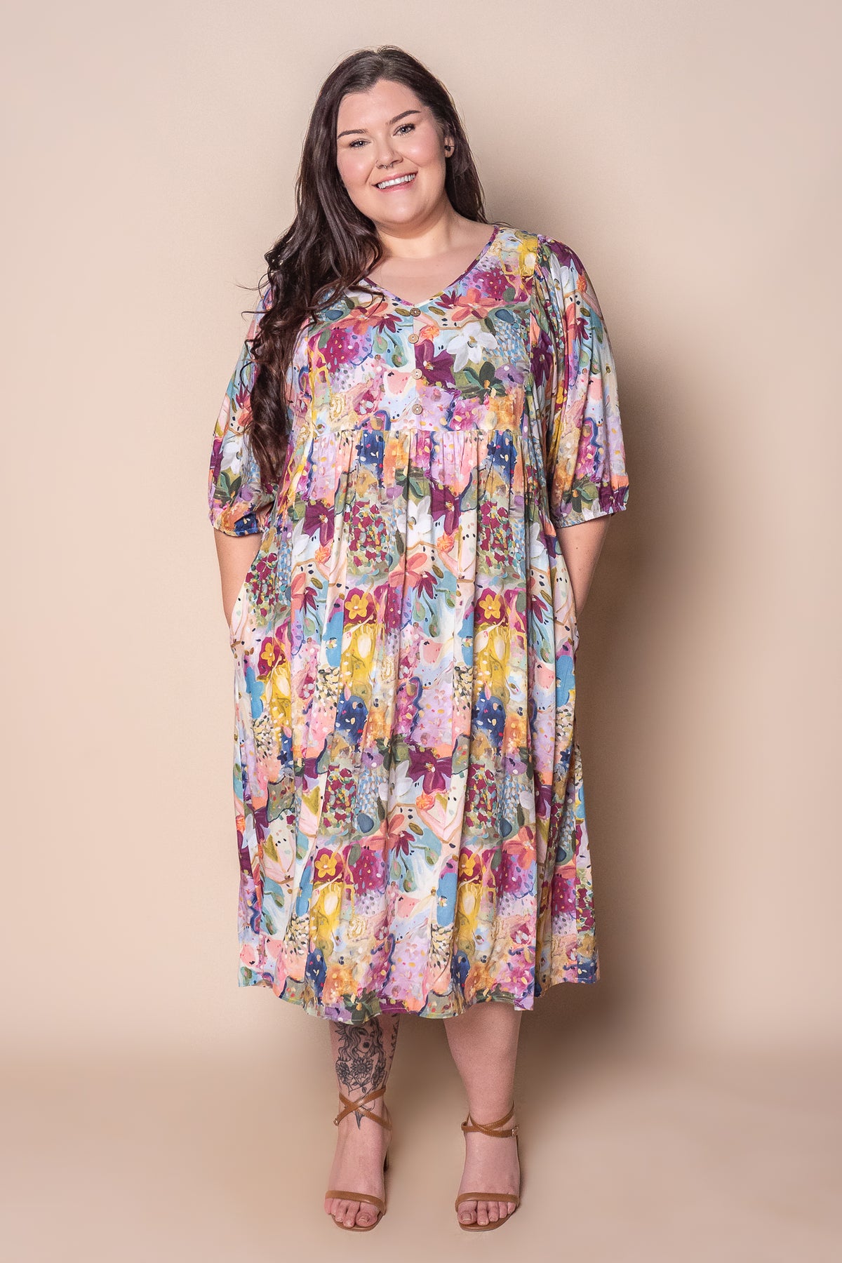 Zandra Midi Dress in Pink Multi