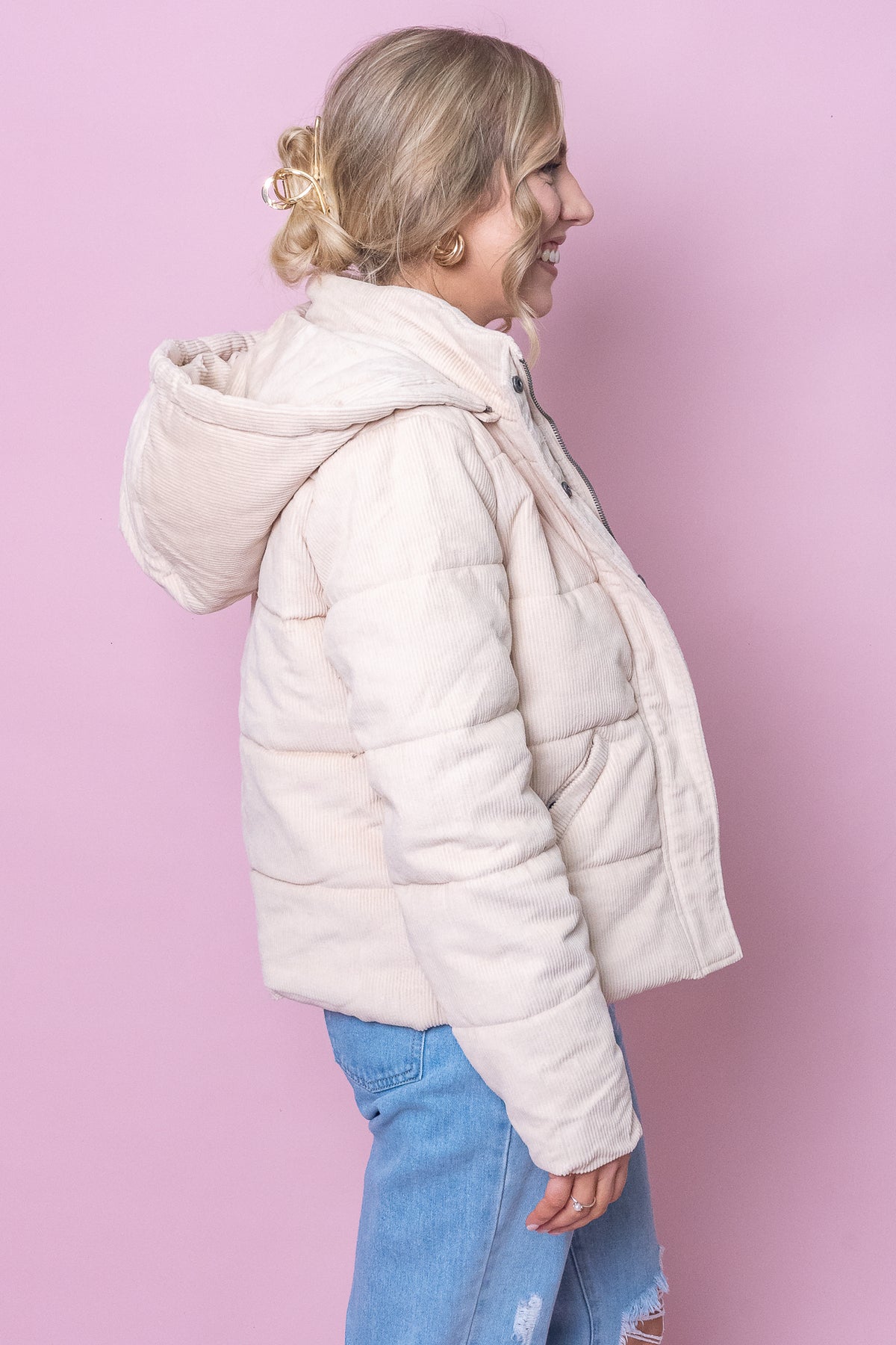 Cali Cord Puffer in Vintage White - All About Eve