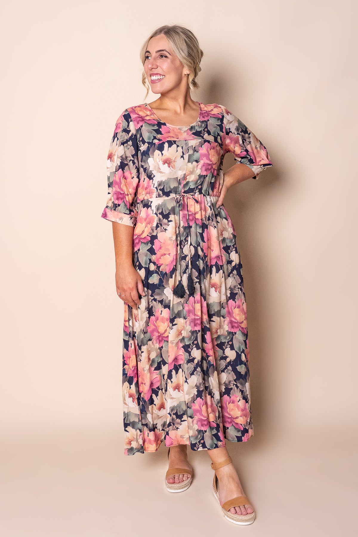 Vittoria Midi Dress in Deep Navy