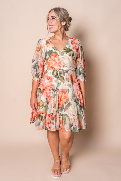 Everly Floral Dress in Coral
