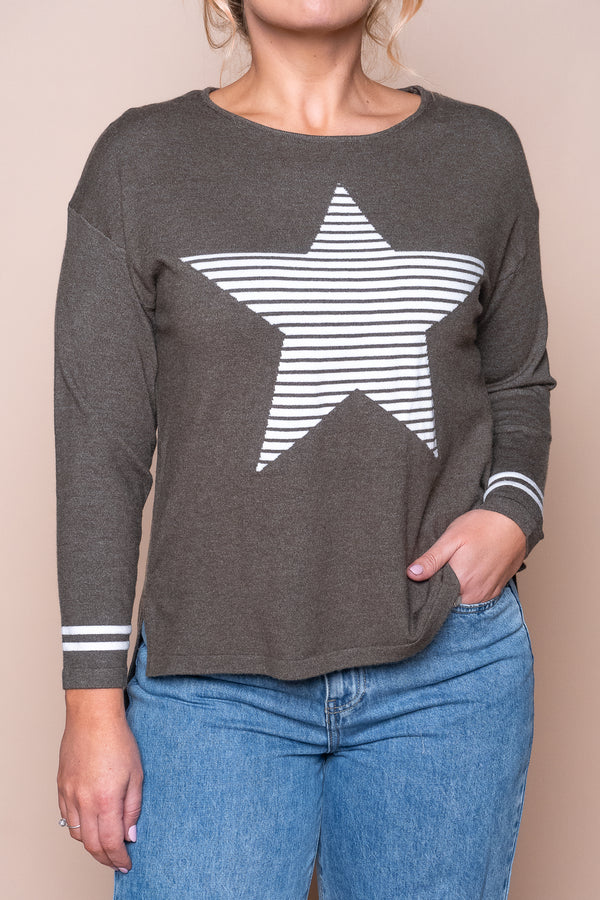 Leon Jersey Knit Jumper in Khaki