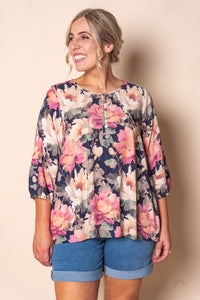 Tonia Floral Top in Deep Navy