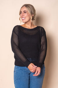 Filippa Cotton Crochet Knit Top in Black