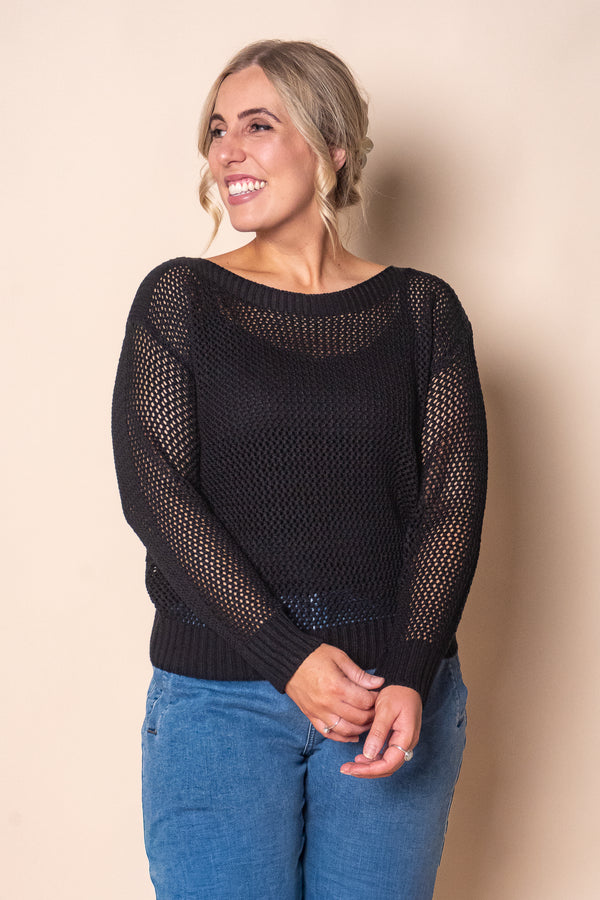 Filippa Cotton Crochet Knit Top in Black