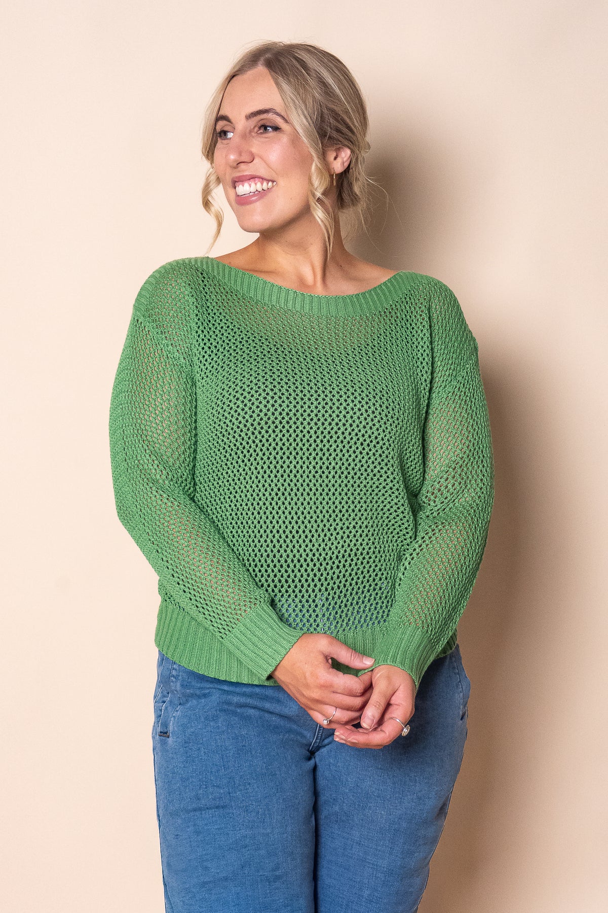 Filippa Cotton Crochet Knit Top in Green