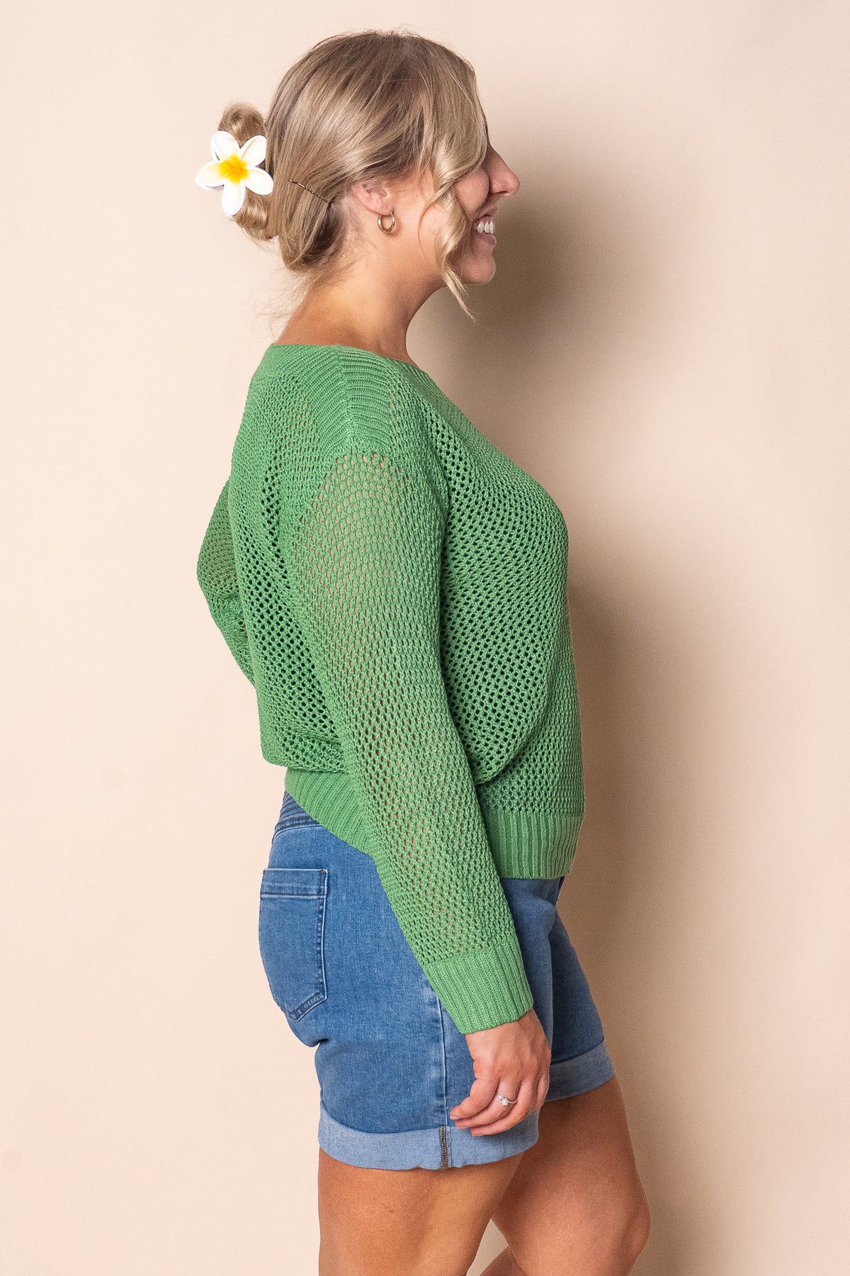 Filippa Cotton Crochet Knit Top in Green