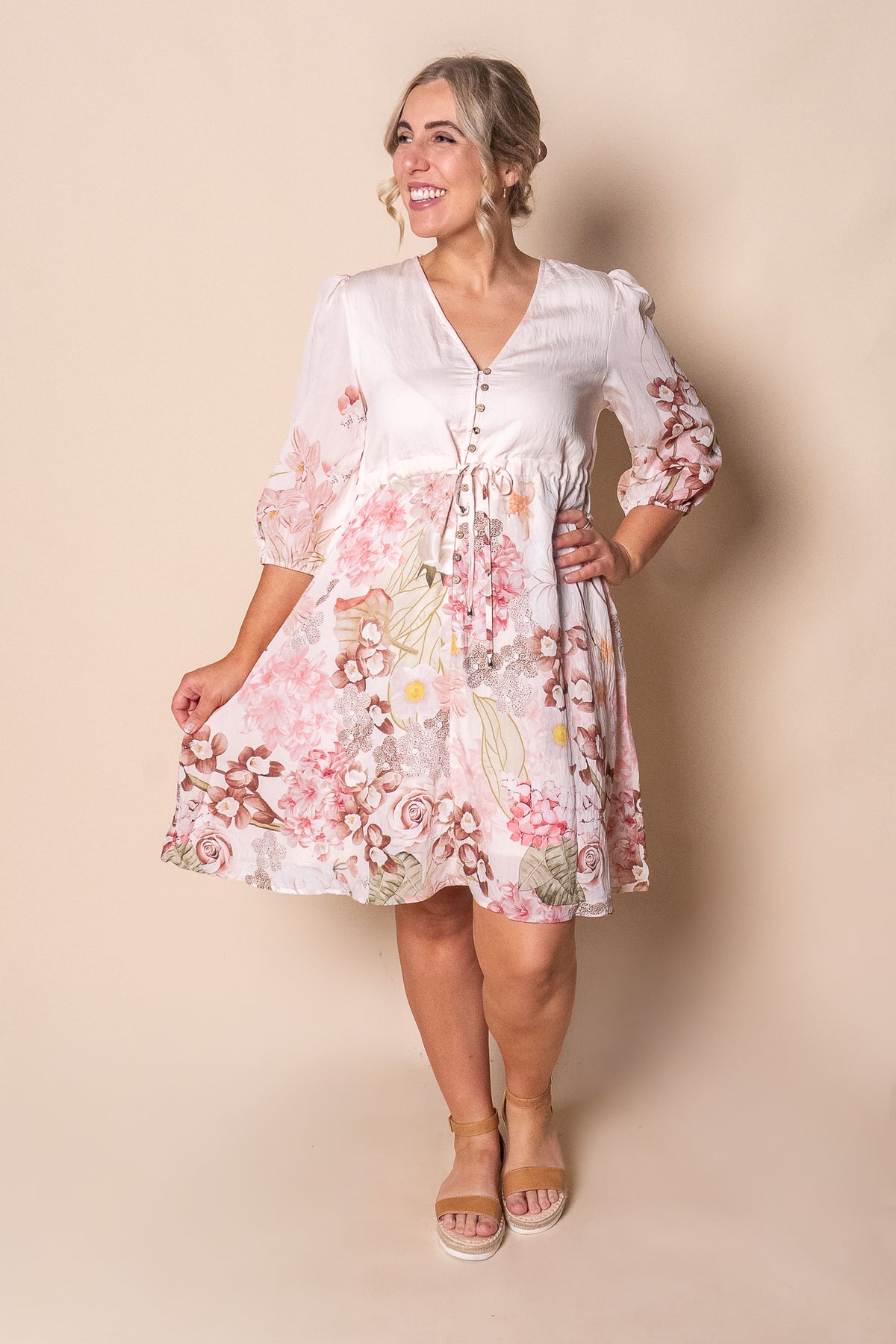 Nadina Floral Dress in Blush Pink