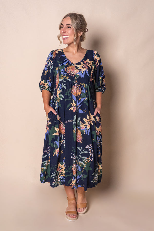 Ariana Midi Dress in Navy