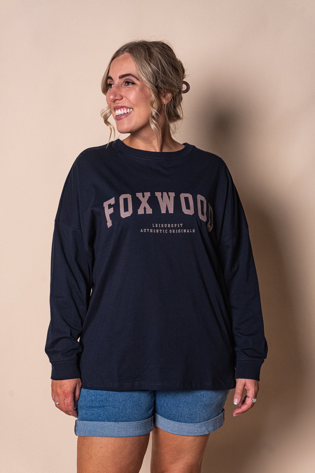 Interval Long Sleeve Tee in Navy/Brown - Foxwood