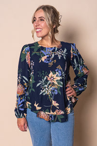 Vasilia Floral Top in Navy