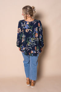 Vasilia Floral Top in Navy