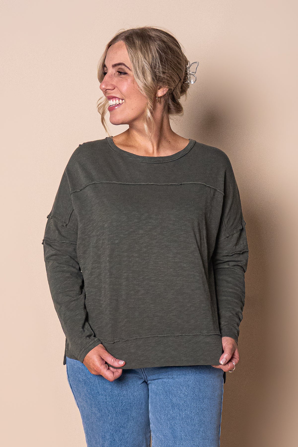 Jayne Throw On Top in Khaki - Foxwood