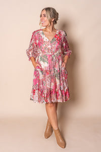 Philomena Gold Metallic Floral Dress in Pink