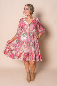 Philomena Gold Metallic Floral Dress in Pink