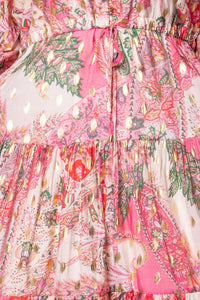 Philomena Gold Metallic Floral Dress in Pink