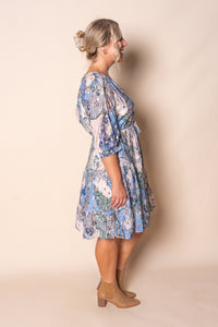 Philomena Gold Metallic Floral Dress in Blue