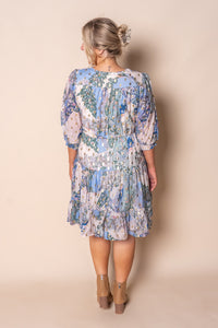 Philomena Gold Metallic Floral Dress in Blue