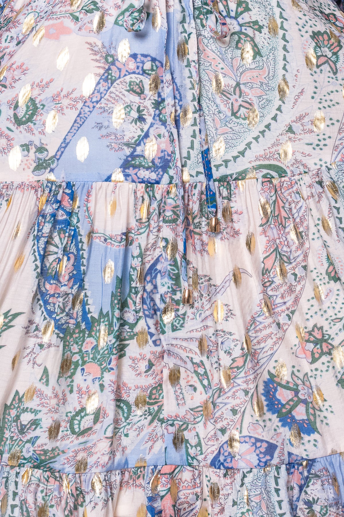 Philomena Gold Metallic Floral Dress in Blue