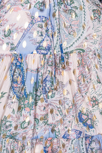 Philomena Gold Metallic Floral Dress in Blue