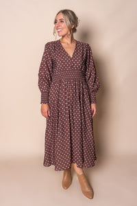 Eleanor Polka Dot Midi Dress in Chocolate