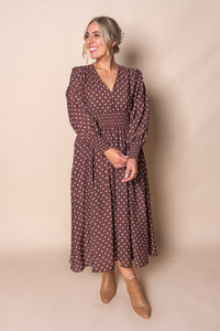 Eleanor Polka Dot Midi Dress in Chocolate