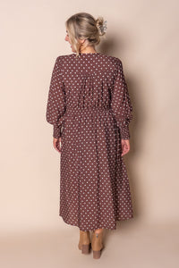 Eleanor Polka Dot Midi Dress in Chocolate