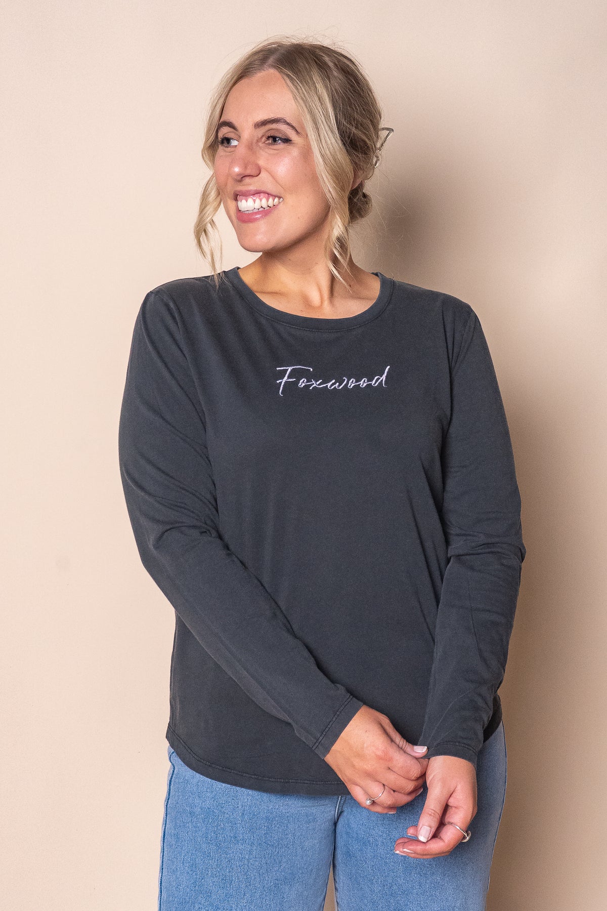 Signature L/S Tee in Washed Black - Foxwood