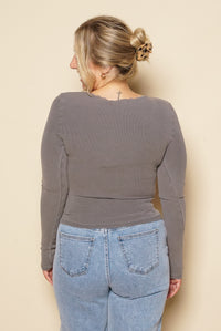 Washed Rib Scoop Neck L/S Tee in Charcoal - All About Eve