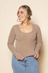 Washed Rib Scoop Neck L/S Tee in Stone - All About Eve