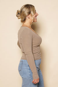 Washed Rib Scoop Neck L/S Tee in Stone - All About Eve