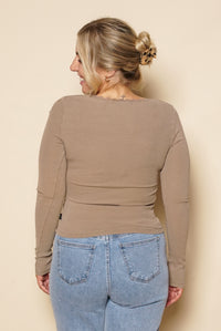 Washed Rib Scoop Neck L/S Tee in Stone - All About Eve