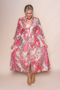 Octavii Gold Metallic Midi Dress in Pink