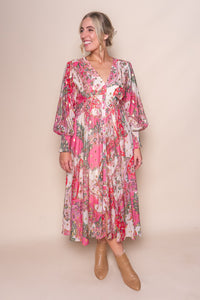 Octavii Gold Metallic Midi Dress in Pink