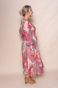 Octavii Gold Metallic Midi Dress in Pink