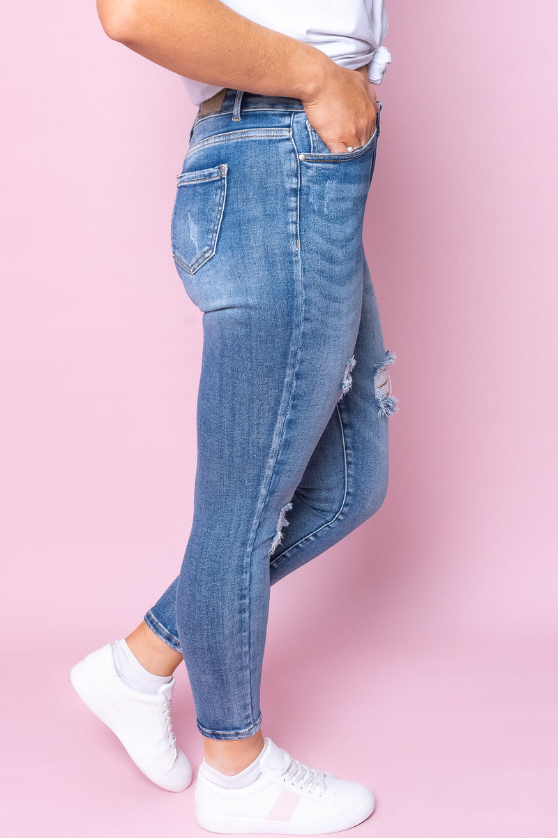 Electra Skinny Jeans in Distressed Mid Denim