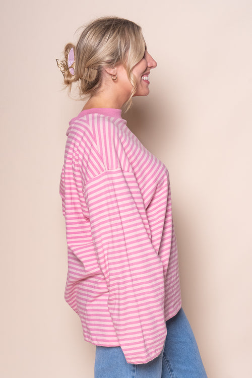 Paloma L/S Stripe Tee in Pink - All About Eve