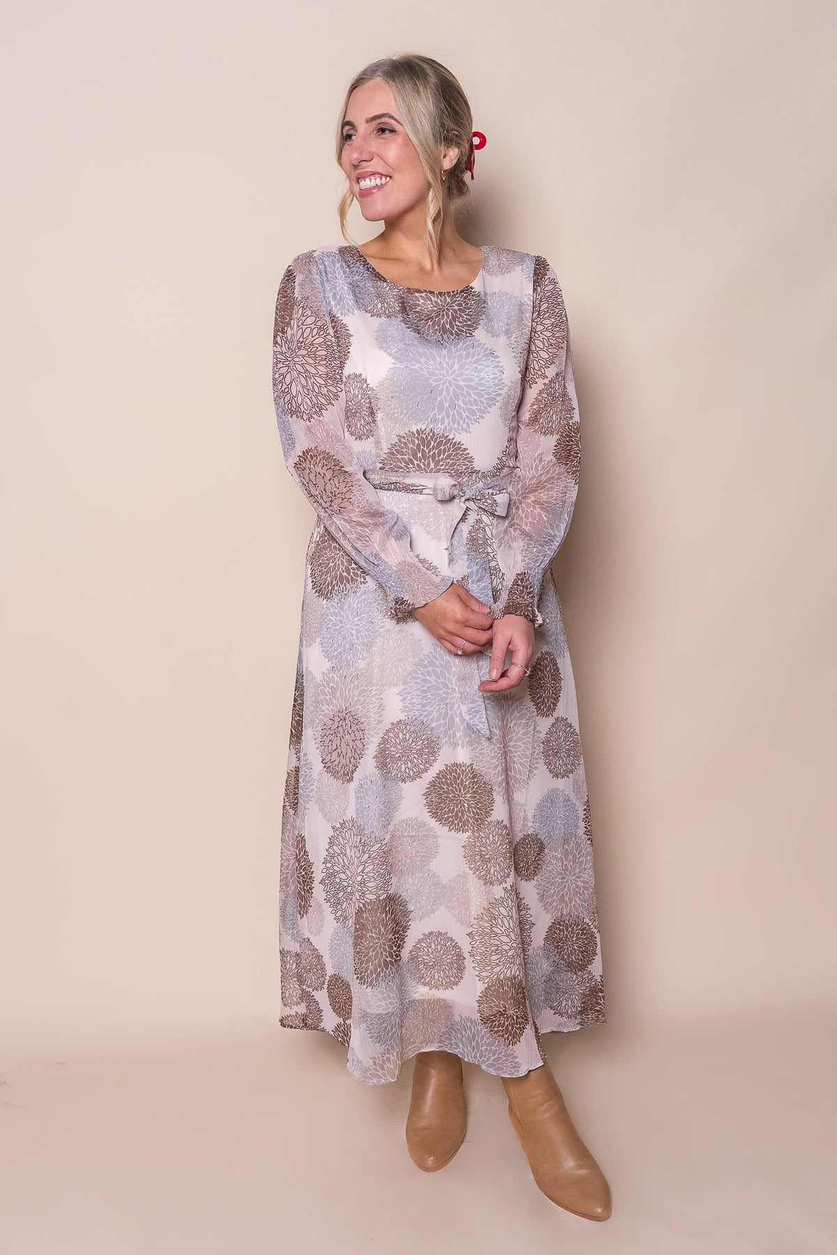 Fortuna Gold Foil Maxi Dress in Blush