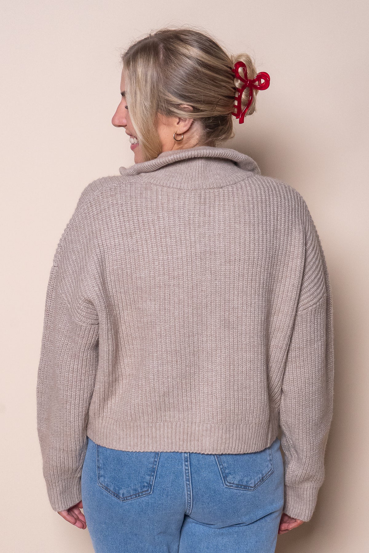 Bridie Knit Zip Through in Oat - All About Eve