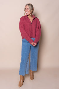 Bridie Knit Zip Through in Berry - All About Eve