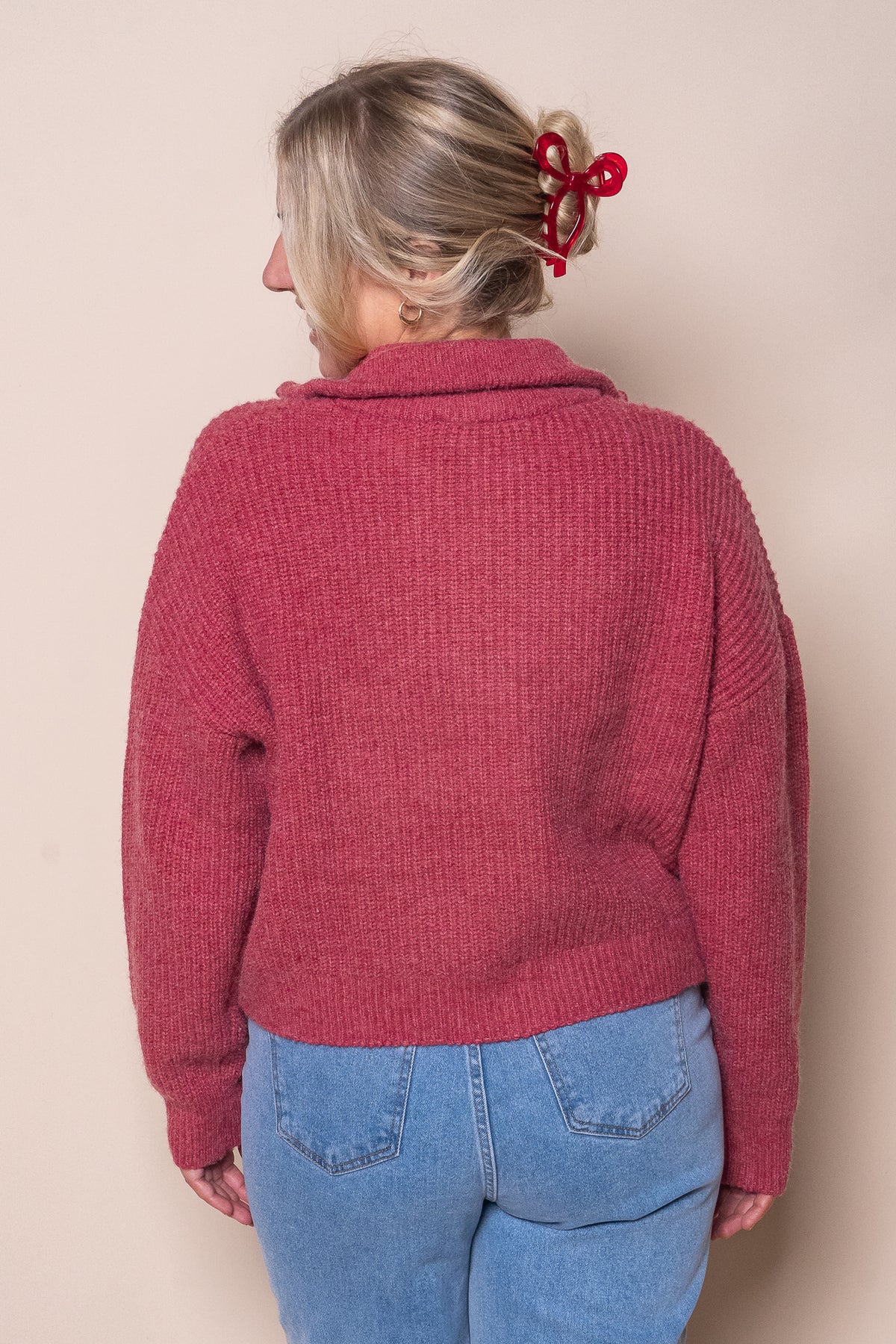 Bridie Knit Zip Through in Berry - All About Eve