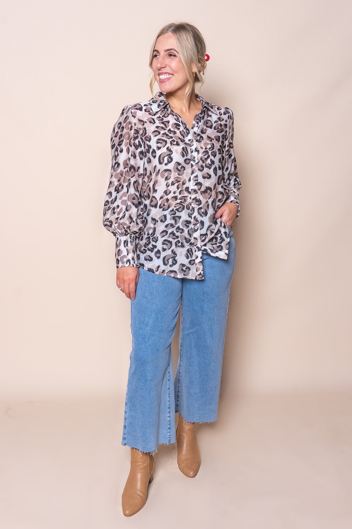 Mona Leopard Print Shirt in White