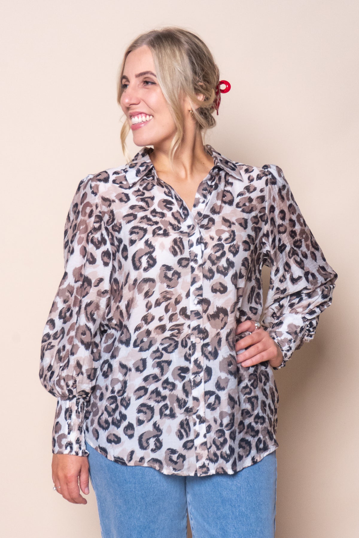 Mona Leopard Print Shirt in White