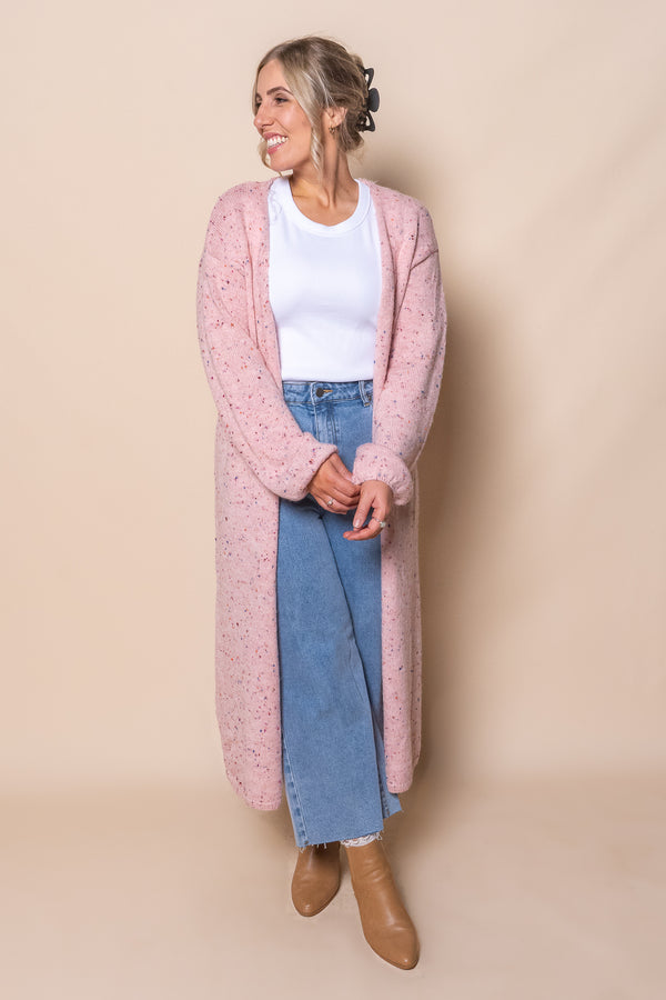 Khloe Speckled Knit Cardigan in Pink