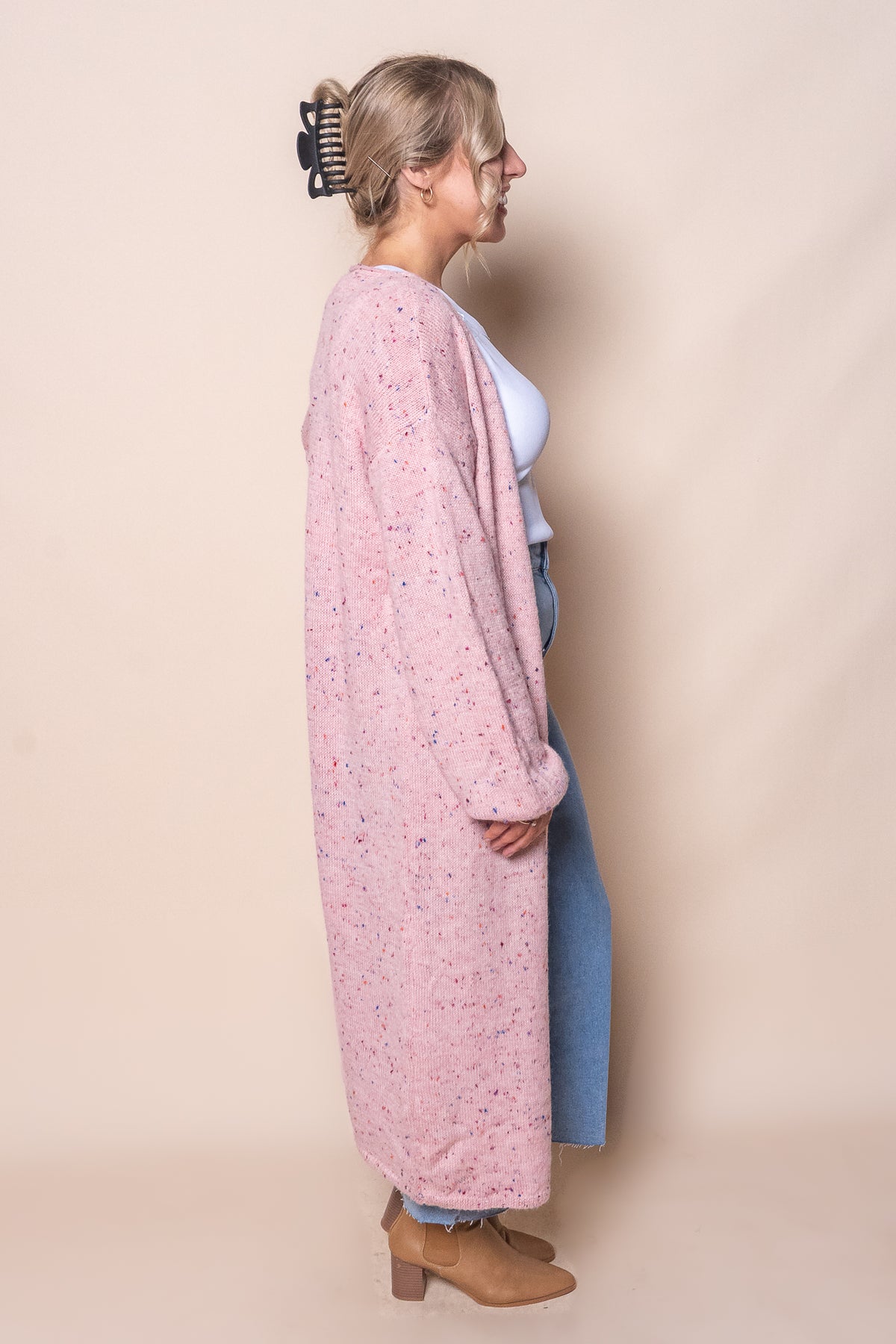 Khloe Speckled Knit Cardigan in Pink