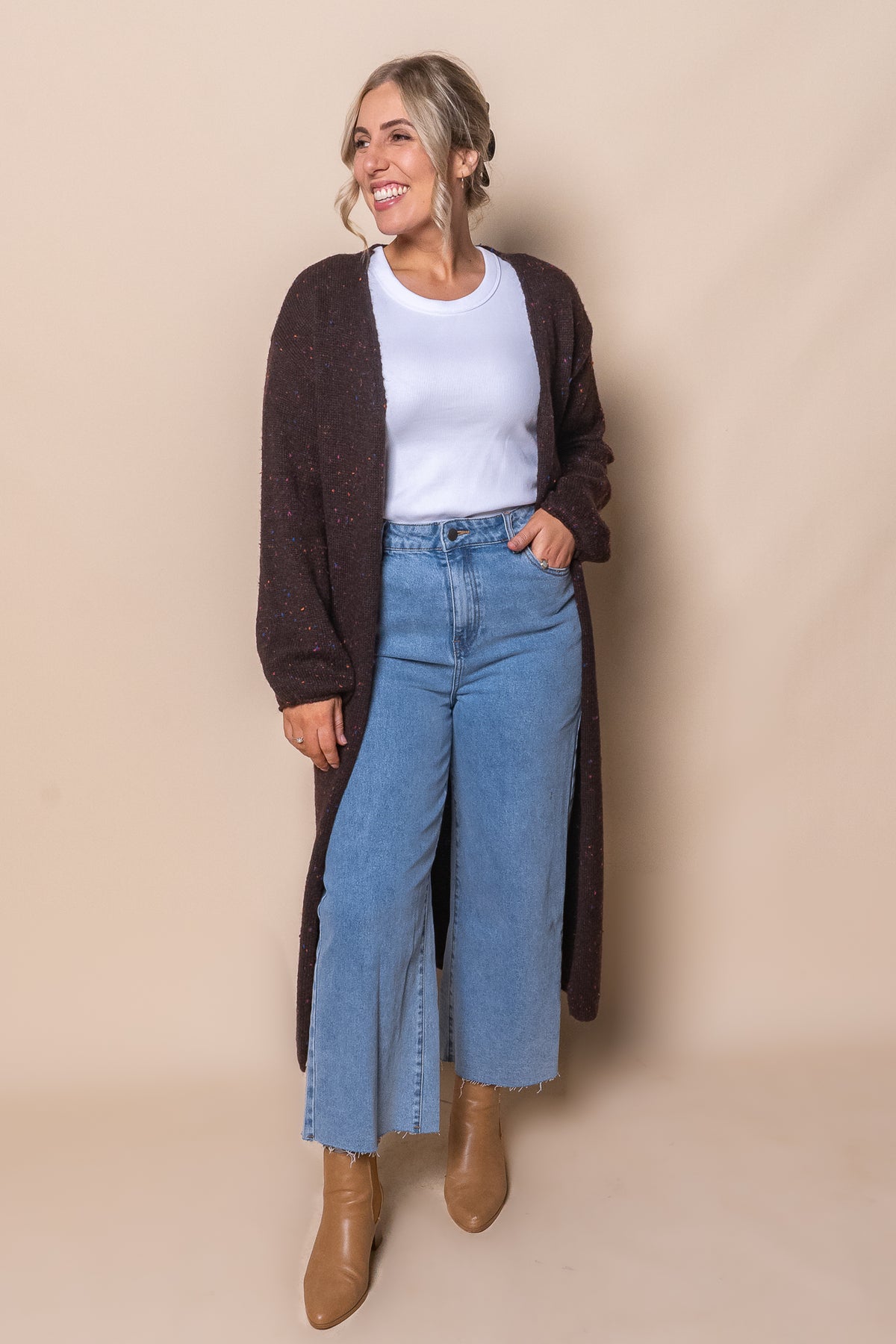 Khloe Speckled Knit Cardigan in Dark Chocolate