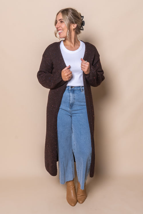 Khloe Speckled Knit Cardigan in Dark Chocolate