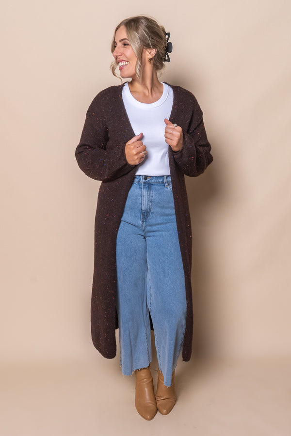 Khloe Speckled Knit Cardigan in Dark Chocolate