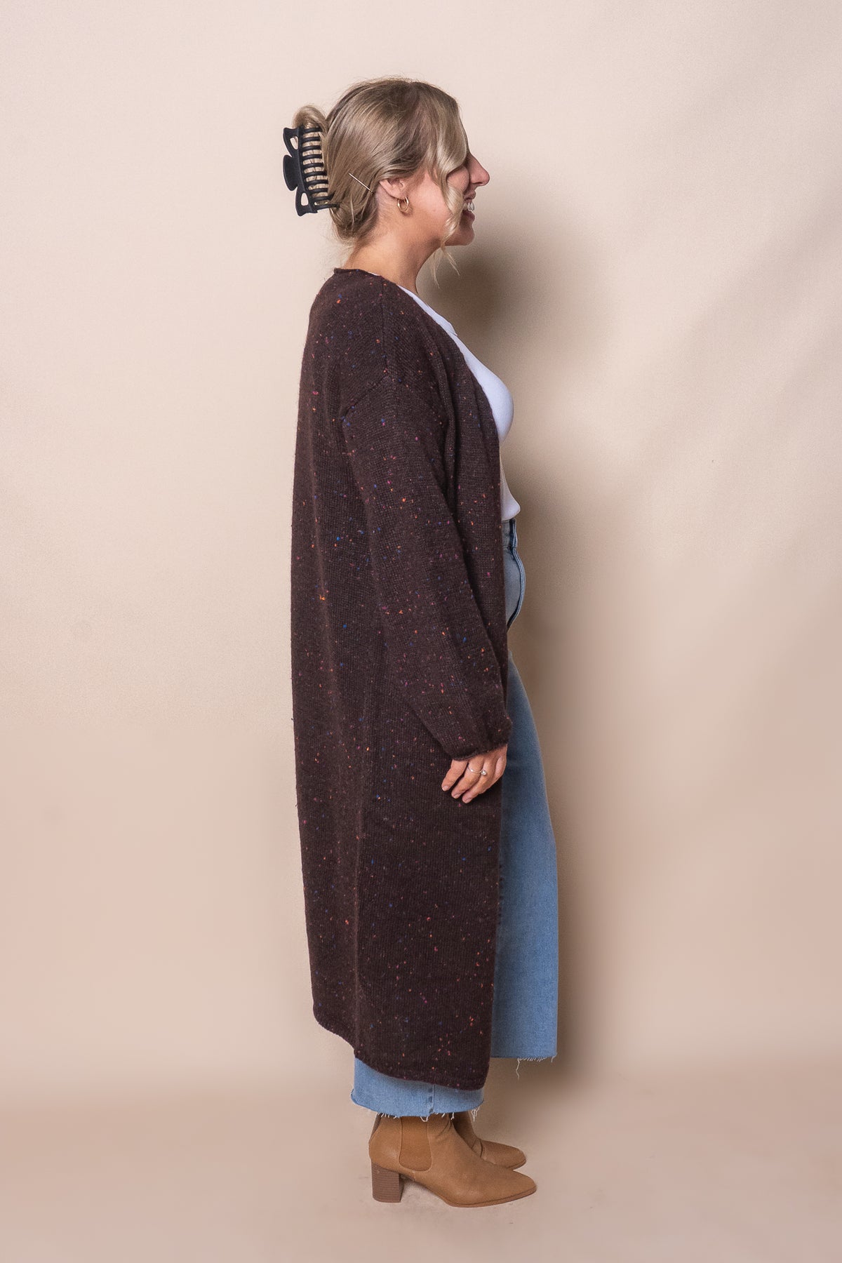 Khloe Speckled Knit Cardigan in Dark Chocolate