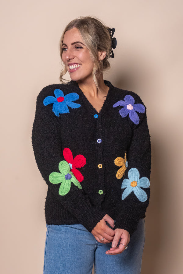 Michelle Daisy Knit Cardigan in Black