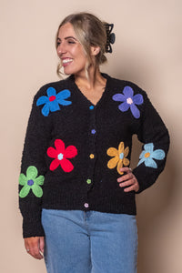 Michelle Daisy Knit Cardigan in Black